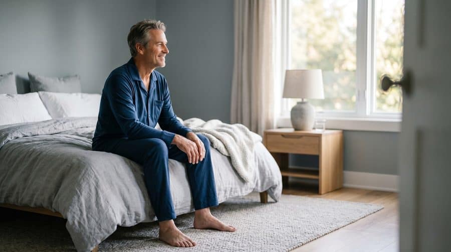 CPAP Alternatives — man waking rested in the morning after sleep apnea treatment.